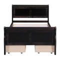 Twin Size Wood Platform Bed With 4 Drawers And Streamlined Headboard & Footboard, Espresso Espresso Solid Wood Mdf