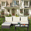 Outdoor Patio Furniture Sets 3 Piece Conversation Set Wicker Ratten Sectional Sofa With Seat Cushions Beige Cushion Brown Rattan