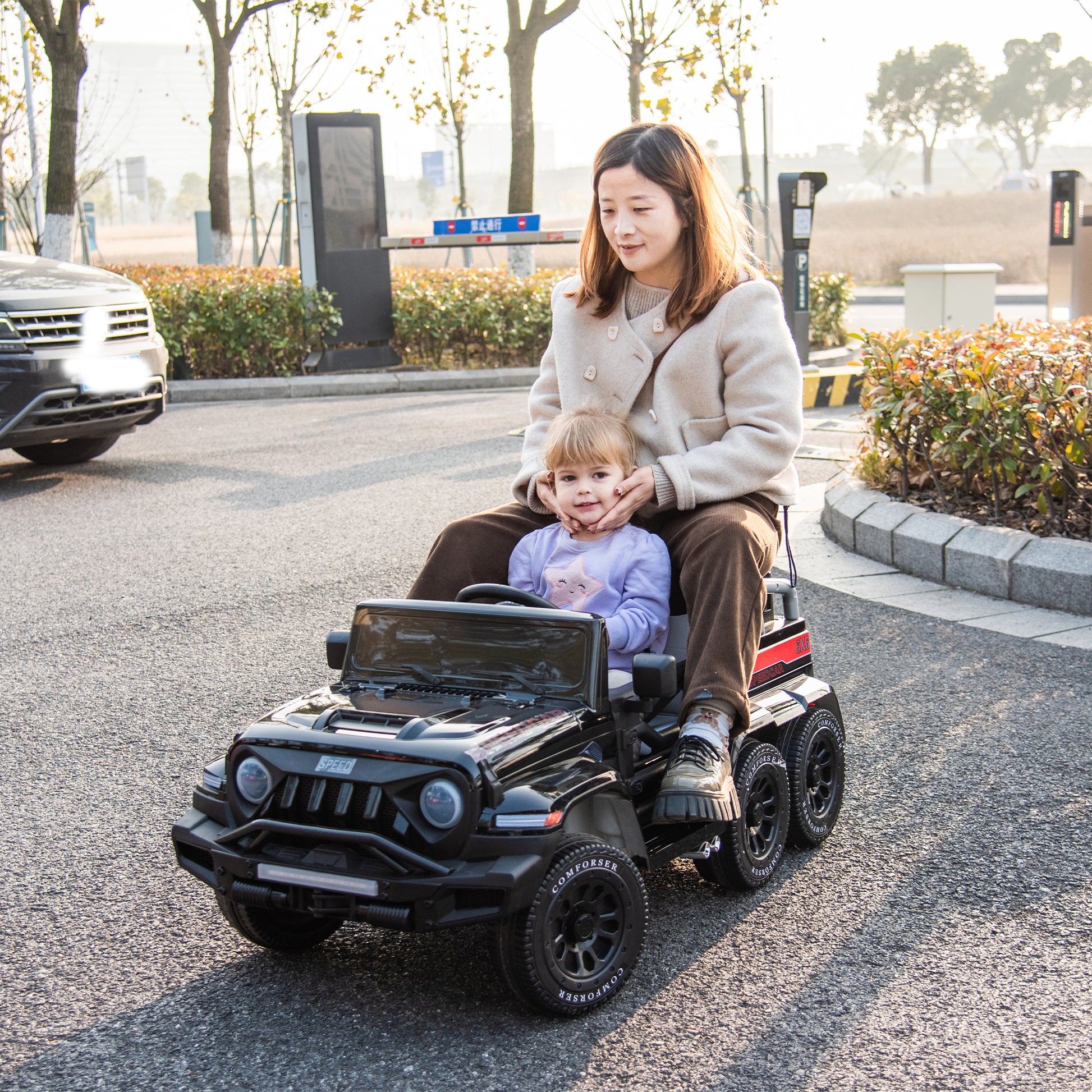 24V Ride On Car For Kids Battery Powered Ride On 4Wd Toys With Remote Control,Parents Can Assist In Driving,Music And Lights,Five Point Safety Belt,Rocking Chair Mode For Back And Forth Swinging Black Polyethylene