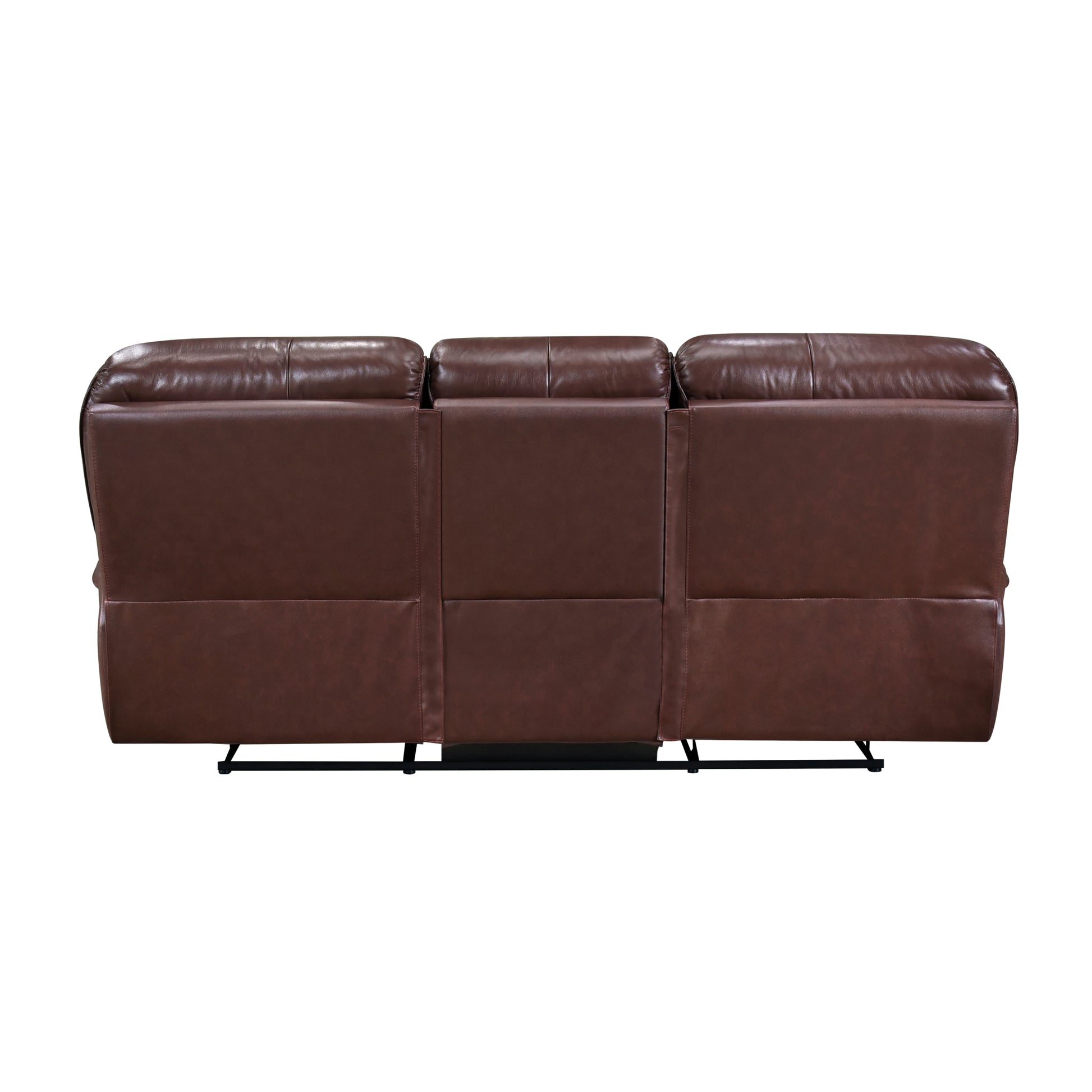 Double Reclining Sofa Brown Leather Luxurious Comfort Style Living Room Furniture 1Pc Brown Genuine Leather Wood Primary Living Space Modern,Transitional Pillow Top Arms Solid Wood