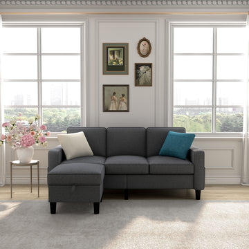 Sofas For Families, Apartments, Dorms, Bonus Rooms, Compact Spaces With Lounge Lounges, 3 Seater, L Shaped Design For The Chaise, 680 Lbs Capacity Dark Grey Dark Gray Metal & Wood