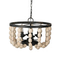 4 Light Wood Chandelier, Hanging Light Fixture With Adjustable Chain For Kitchen Dining Room Foyer Entryway, Bulb Not Included Cream Wood