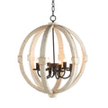 6 Light Wood Chandelier, Hanging Light Fixture With Adjustable Chain For Kitchen Dining Room Foyer Entryway, Bulb Not Included White Pine