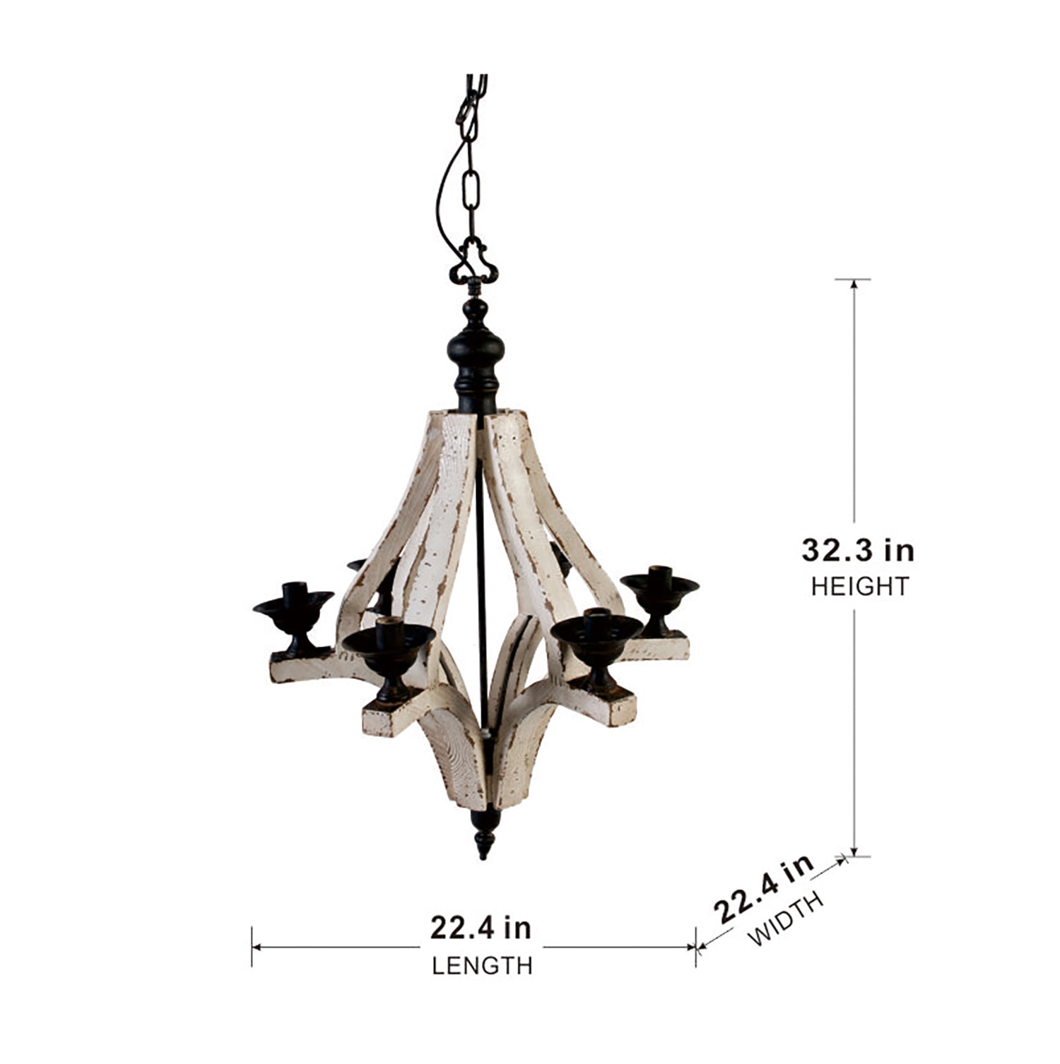 6 Light Wood Chandelier, Hanging Light Fixture With Adjustable Chain For Kitchen Dining Room Foyer Entryway, Bulb Not Included Cream Wood