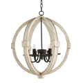 6 Light Wood Chandelier, Hanging Light Fixture With Adjustable Chain For Kitchen Dining Room Foyer Entryway, Bulb Not Included White Pine