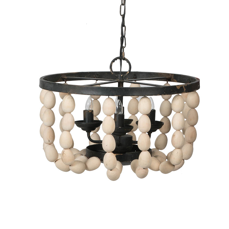 4 Light Wood Chandelier, Hanging Light Fixture With Adjustable Chain For Kitchen Dining Room Foyer Entryway, Bulb Not Included Cream Wood