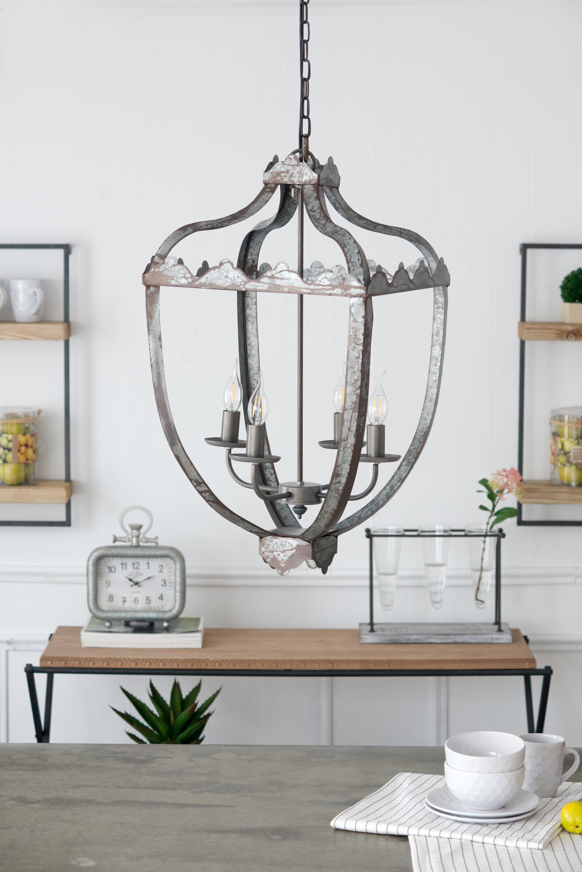 4 Light Metal Chandelier, Hanging Light Fixture With Adjustable Chain For Kitchen Dining Room Foyer Entryway, Bulb Not Included Gray Iron