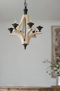 6 Light Wood Chandelier, Hanging Light Fixture With Adjustable Chain For Kitchen Dining Room Foyer Entryway, Bulb Not Included Cream Wood