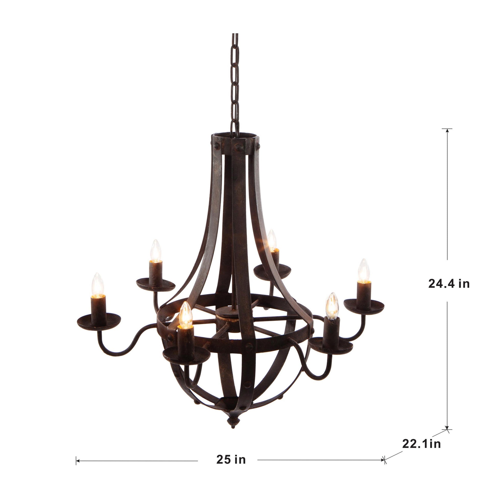 6 Light Metal Chandelier, Hanging Light Fixture With Adjustable Chain For Kitchen Dining Room Foyer Entryway, Bulb Not Included Black Iron