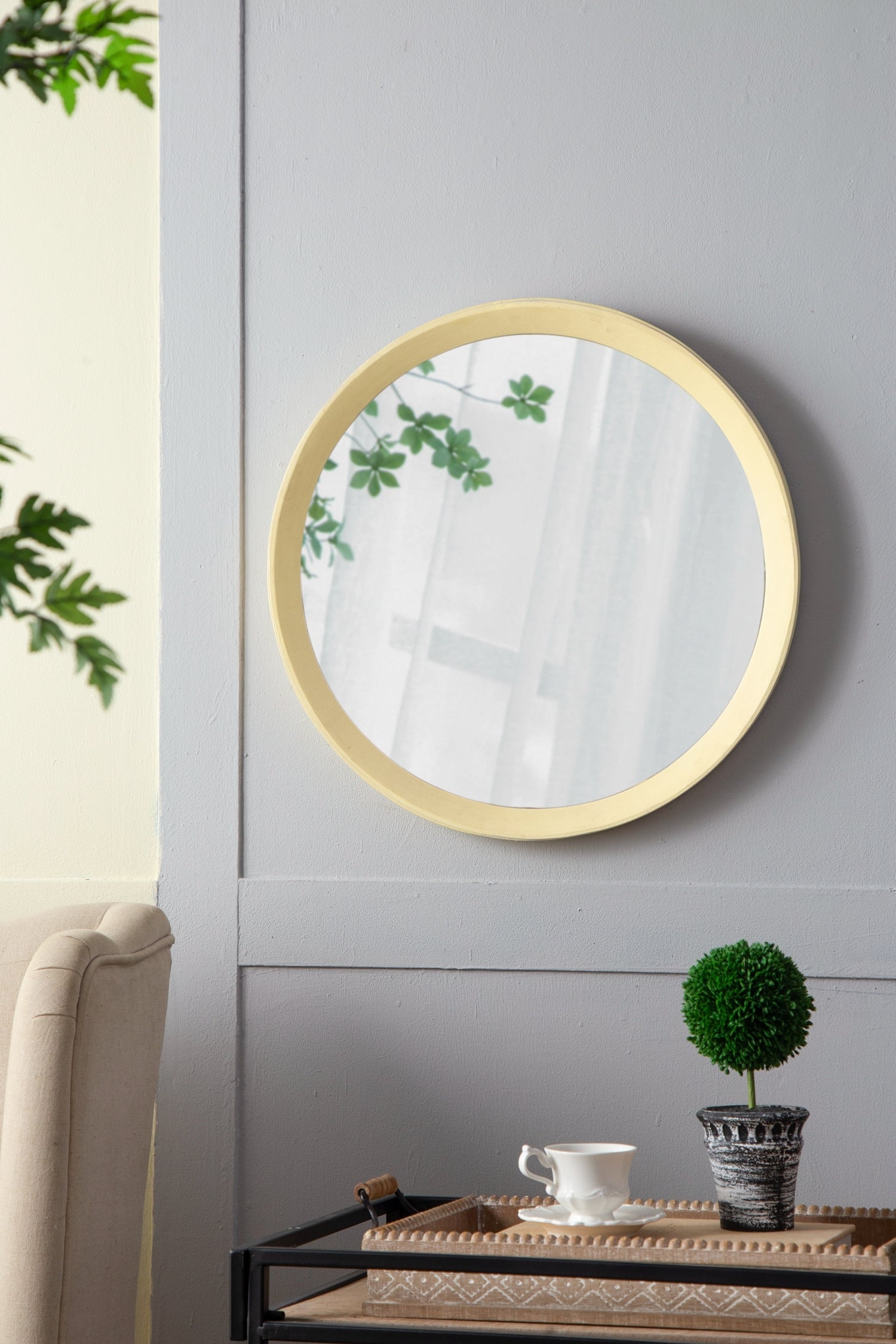 D20X1.5"Transitional Decor Style Mango Wood Wall Mirror Wall Decor With Frame Of Solid Mango Wood For Bathroom,Entryway Console Lean Against Wall Cream Wood Glass