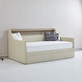 Twin Size Daybed With Storage Drawers, Upholstered Daybed With Charging Station And Led Lights, Beige Old Item W1580S00022 Twin Beige Pu Leather