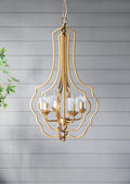 4 Light Metal Chandelier, Hanging Light Fixture With Adjustable Chain For Kitchen Dining Room Foyer Entryway, Bulb Not Included Gold Iron