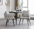 Pure Ivory Modern Velvet Dining Chairs Set Of 2 Hand Weaving Accent Chairs Living Room Chairs Upholstered Side Chair With Black Metal Legs For Dining Room Kitchen Vanity Living Room Ivory Velvet