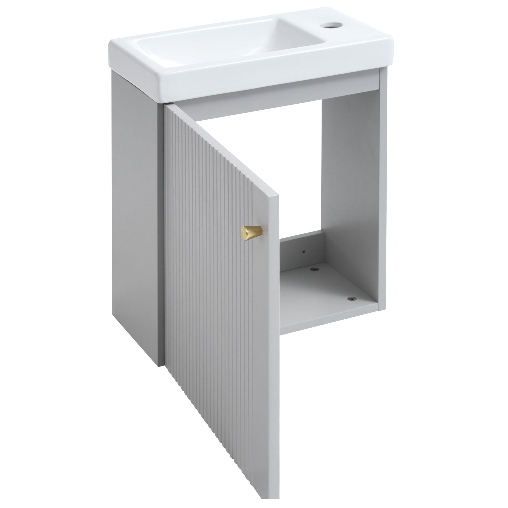 Viedo Contemporary 16" Wall Mounted Bathroom Vanity Combo Cabinet With Ceramic Basin Ideal For Small Bathrooms Grey Mdf