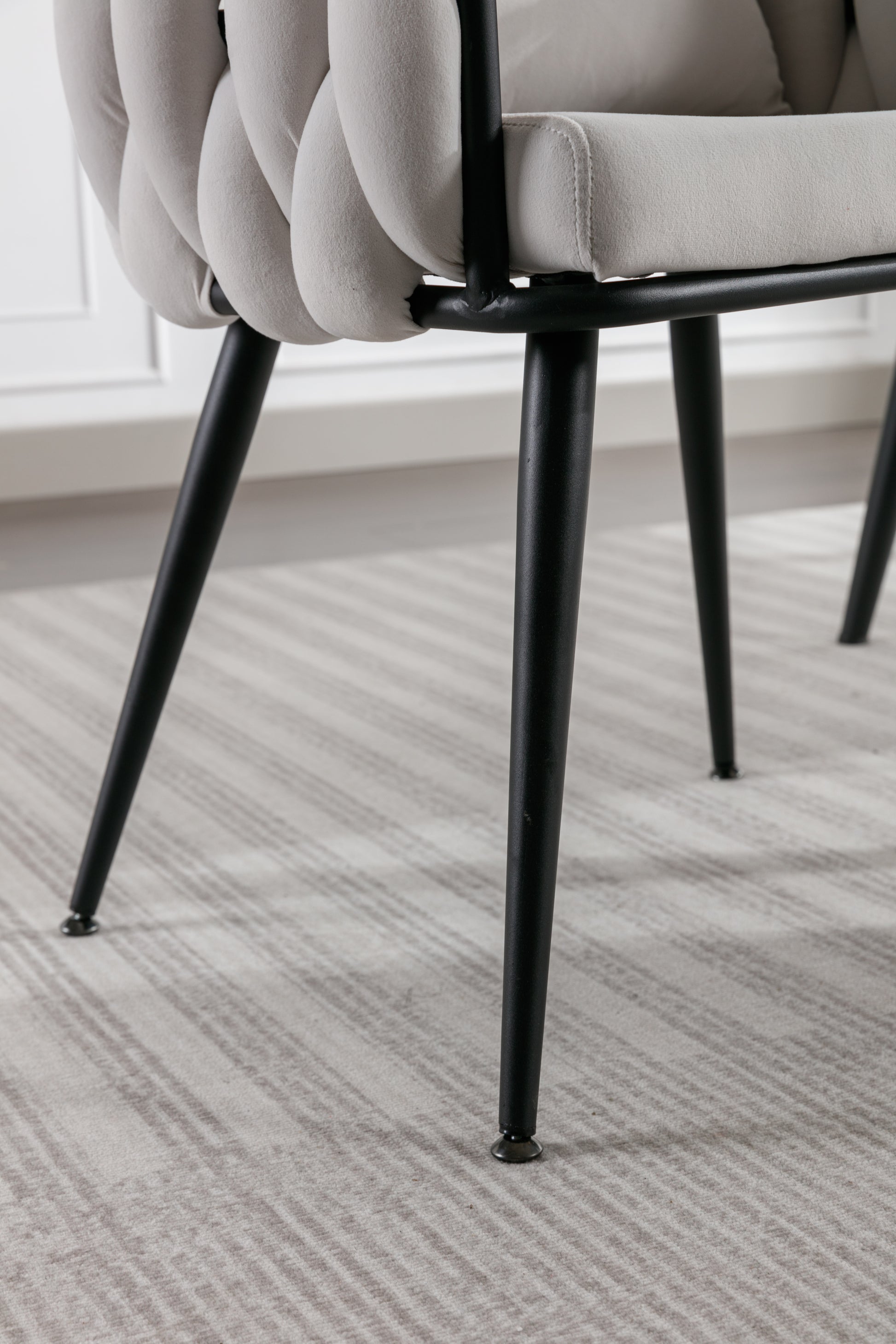 Pure Ivory Modern Velvet Dining Chairs Set Of 2 Hand Weaving Accent Chairs Living Room Chairs Upholstered Side Chair With Black Metal Legs For Dining Room Kitchen Vanity Living Room Ivory Velvet