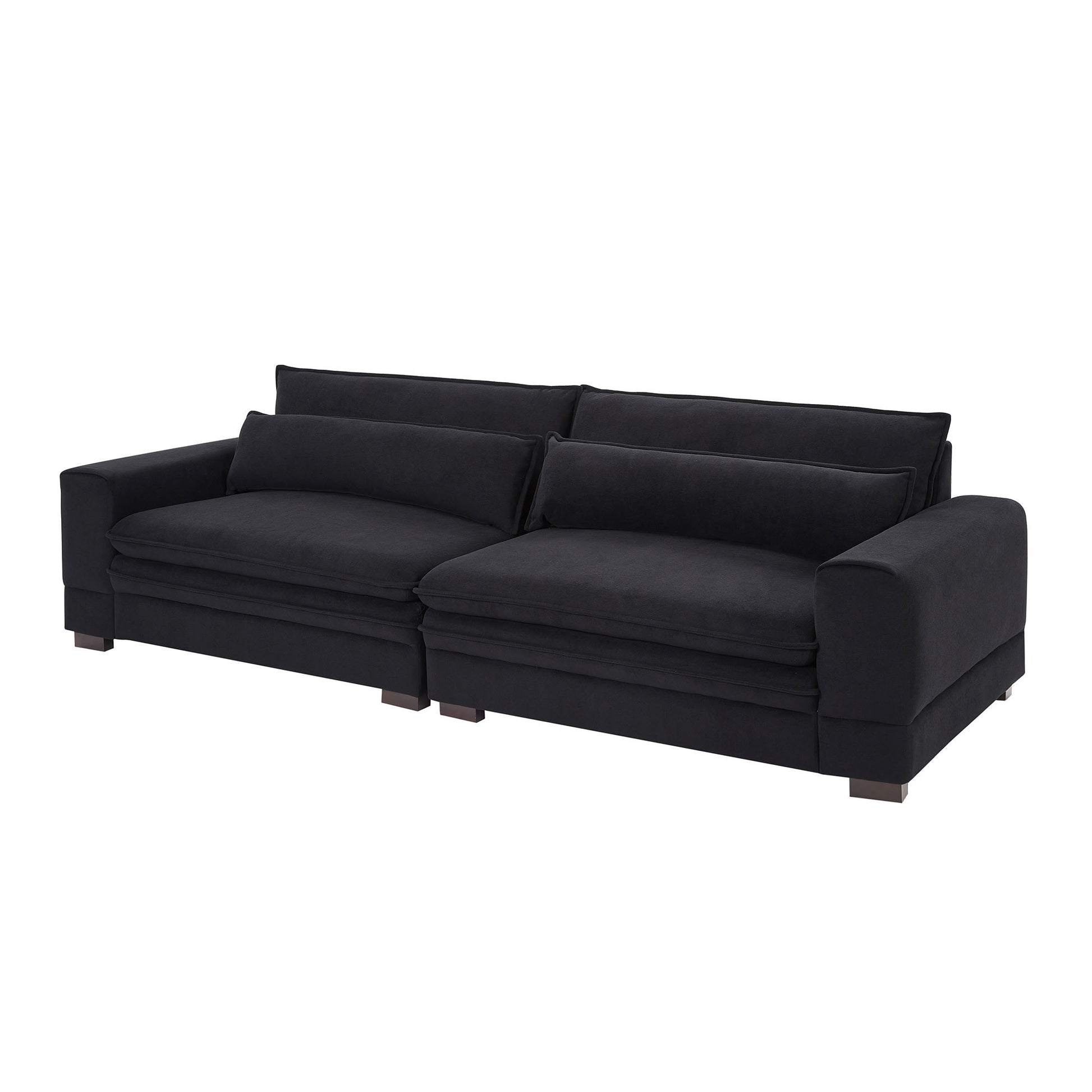 104.72 Inch Fabric Couches For Living Room, Mid Century Modern Sofas For Bedroom, Apartment, Office Black Matt Black Fabric 4 Seat