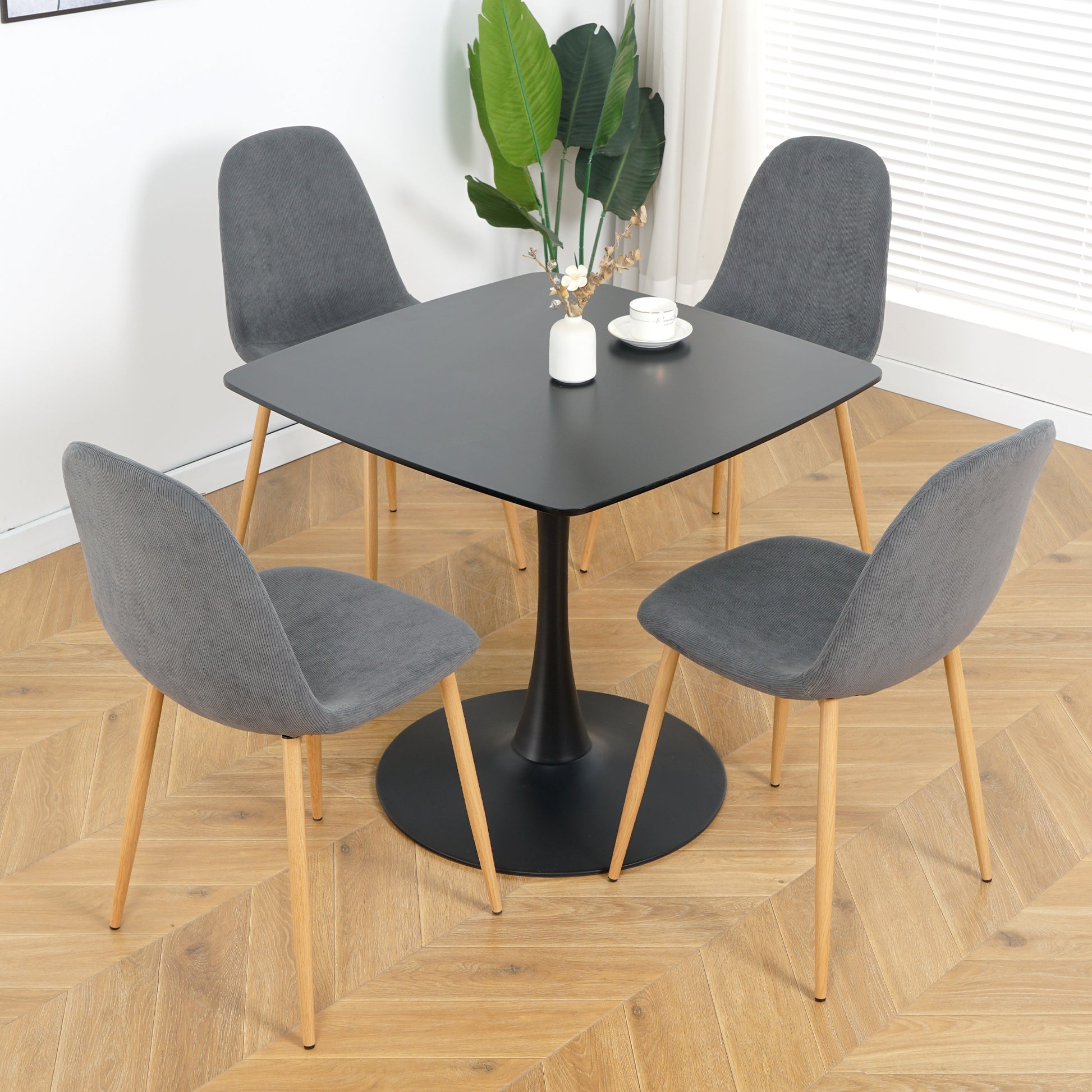 Light Grey Modern Fabric Chairs With Wood Transfer Metal Leg Set Of 4 Light Gray Metal