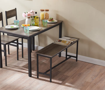 Dining Table Set For 4, Kitchen Table With 1 Benches,Wood Tabletop And Metal Frame Black Gray Metal & Wood