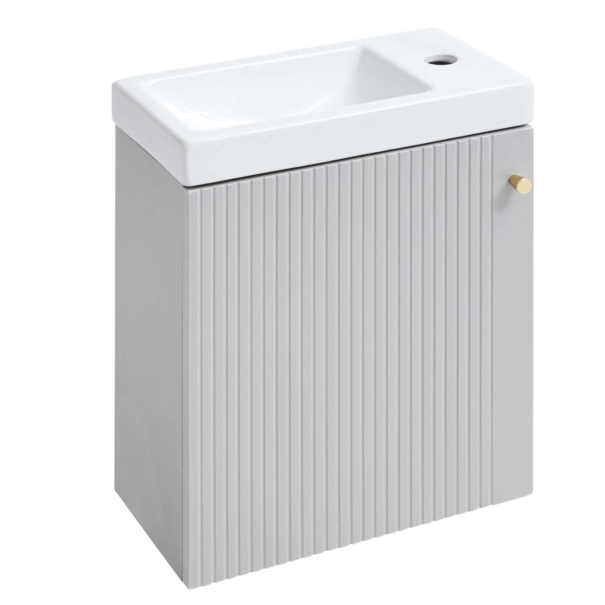 Viedo Contemporary 16" Wall Mounted Bathroom Vanity Combo Cabinet With Ceramic Basin Ideal For Small Bathrooms Grey Mdf