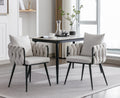 Pure Ivory Modern Velvet Dining Chairs Set Of 2 Hand Weaving Accent Chairs Living Room Chairs Upholstered Side Chair With Black Metal Legs For Dining Room Kitchen Vanity Living Room Ivory Velvet