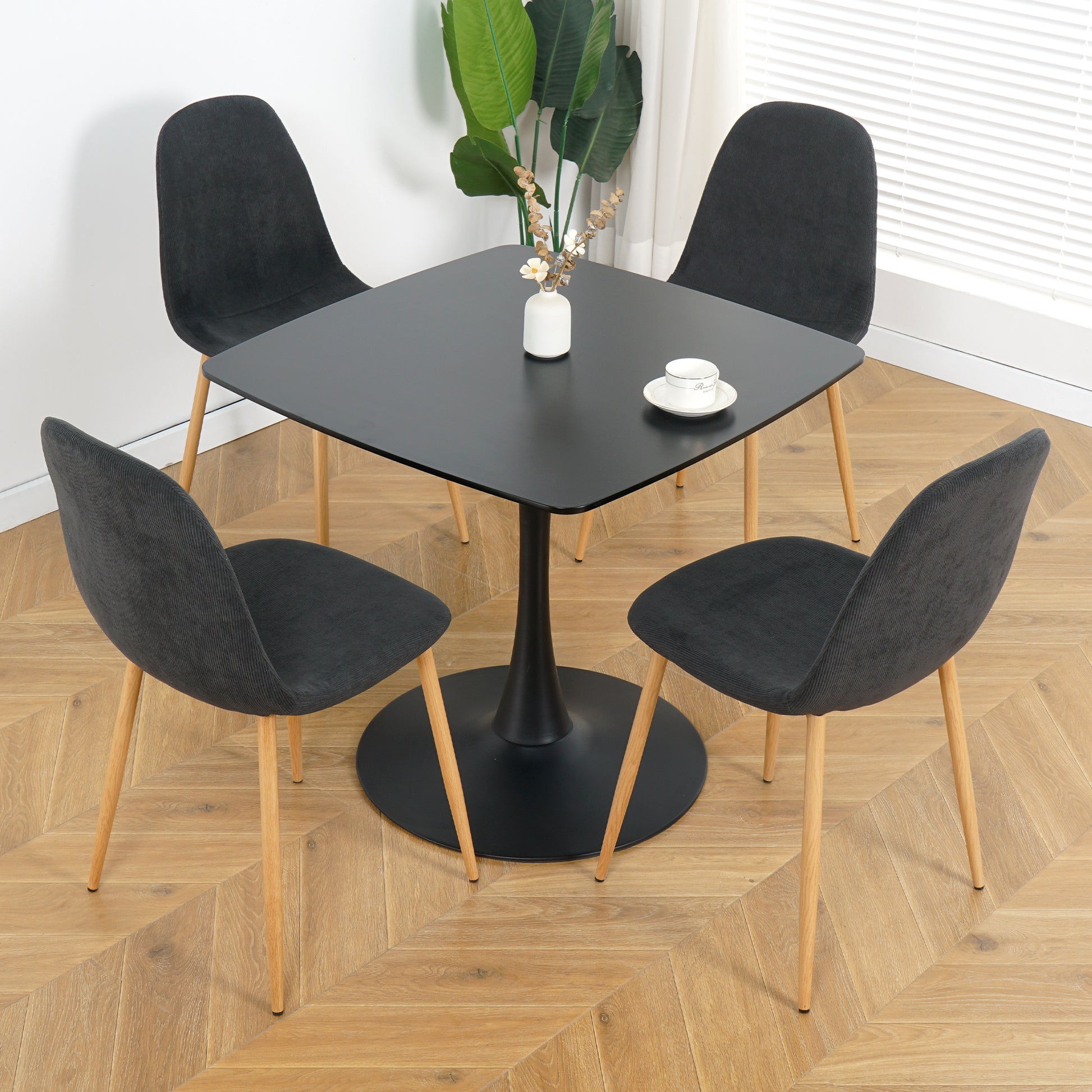 Deep Grey Modern Fabric Chairs With Wood Transfer Metal Leg Set Of 4 Dark Gray Metal
