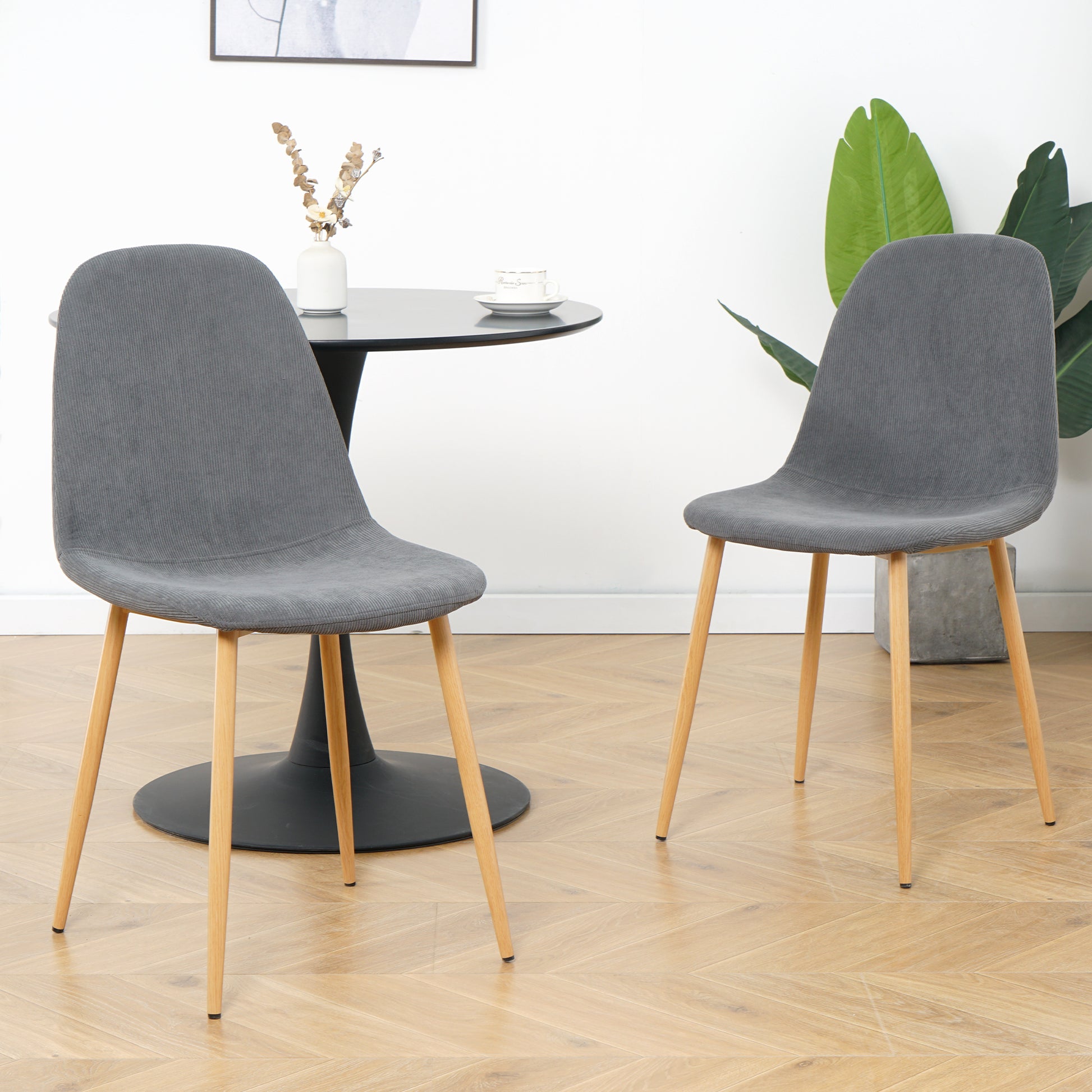 Light Grey Modern Fabric Chairs With Wood Transfer Metal Leg Set Of 4 Light Gray Metal