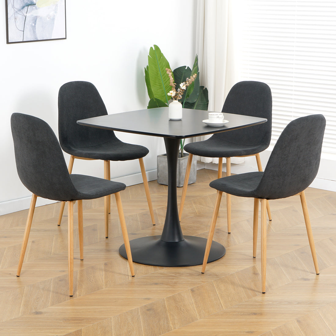 Deep Grey Modern Fabric Chairs With Wood Transfer Metal Leg Set Of 4 Dark Gray Metal