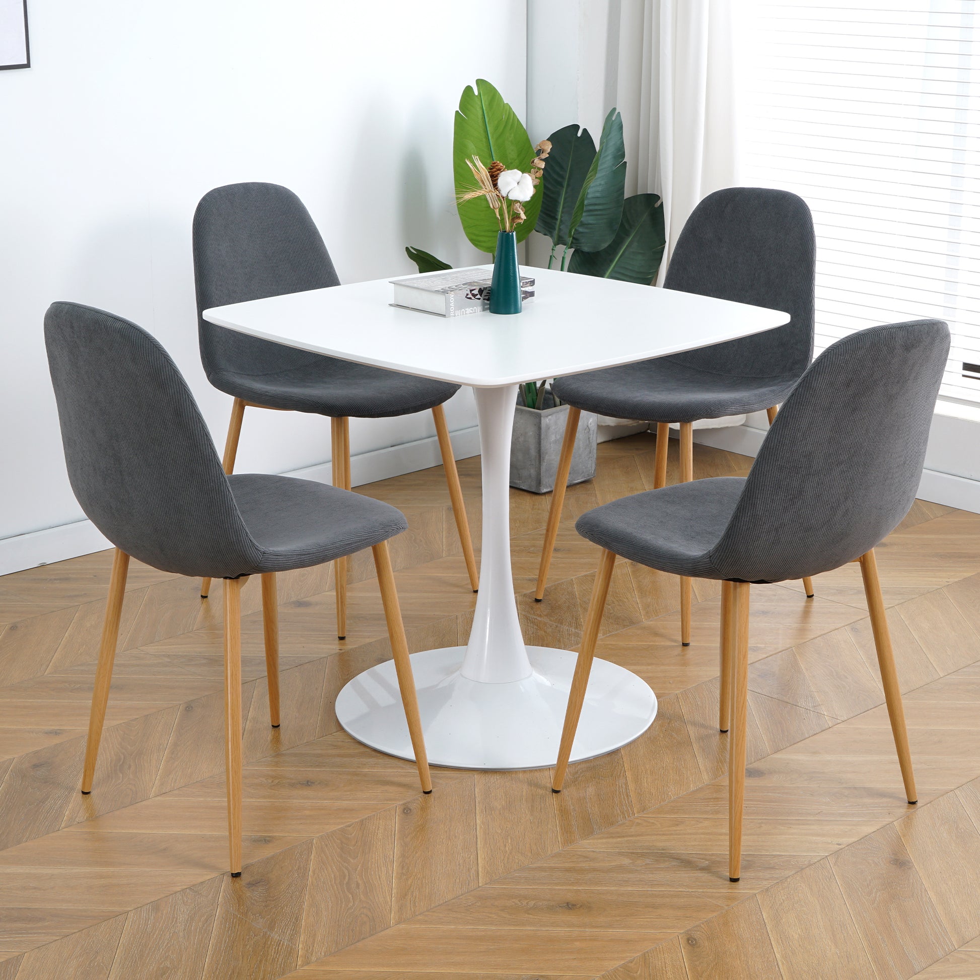 Light Grey Modern Fabric Chairs With Wood Transfer Metal Leg Set Of 4 Light Gray Metal