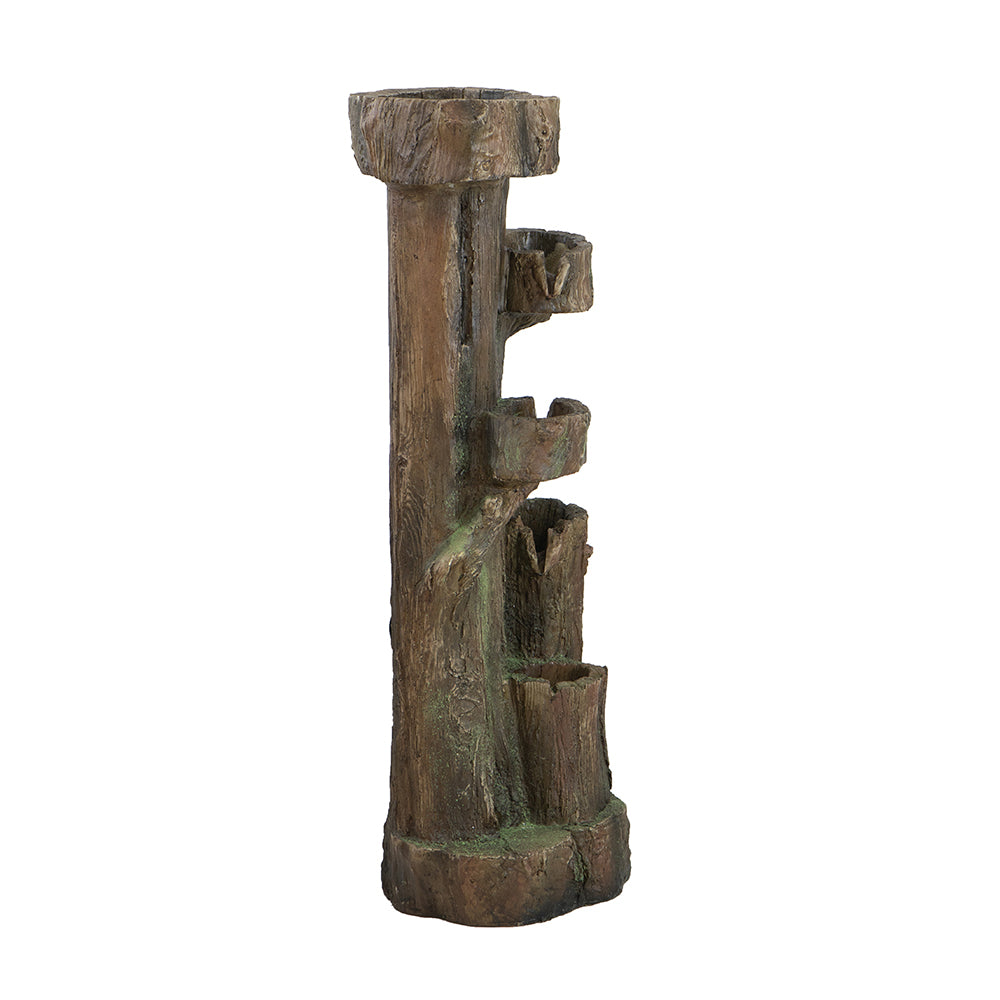 11X13.4X31.5" Rustic Decorative Tree Trunk 5 Tier Water Fountain, With Light And Pump, For Indoor And Outdoor Brown Garden & Outdoor Farmhouse,French Country,Pastoral,Rustic,Traditional Polyresin