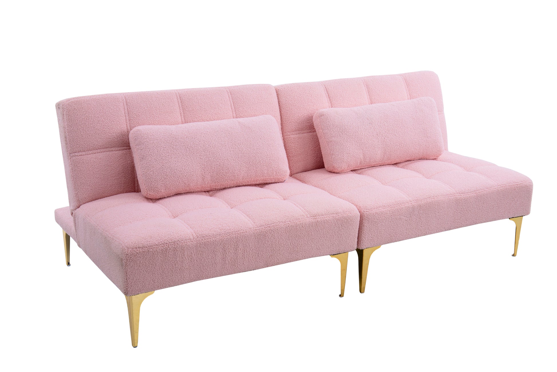 71" Convertible Sofa Bed Futon With Gold Metal Legs Teddy Fabric Pink Pink Teddy Foam Fabric