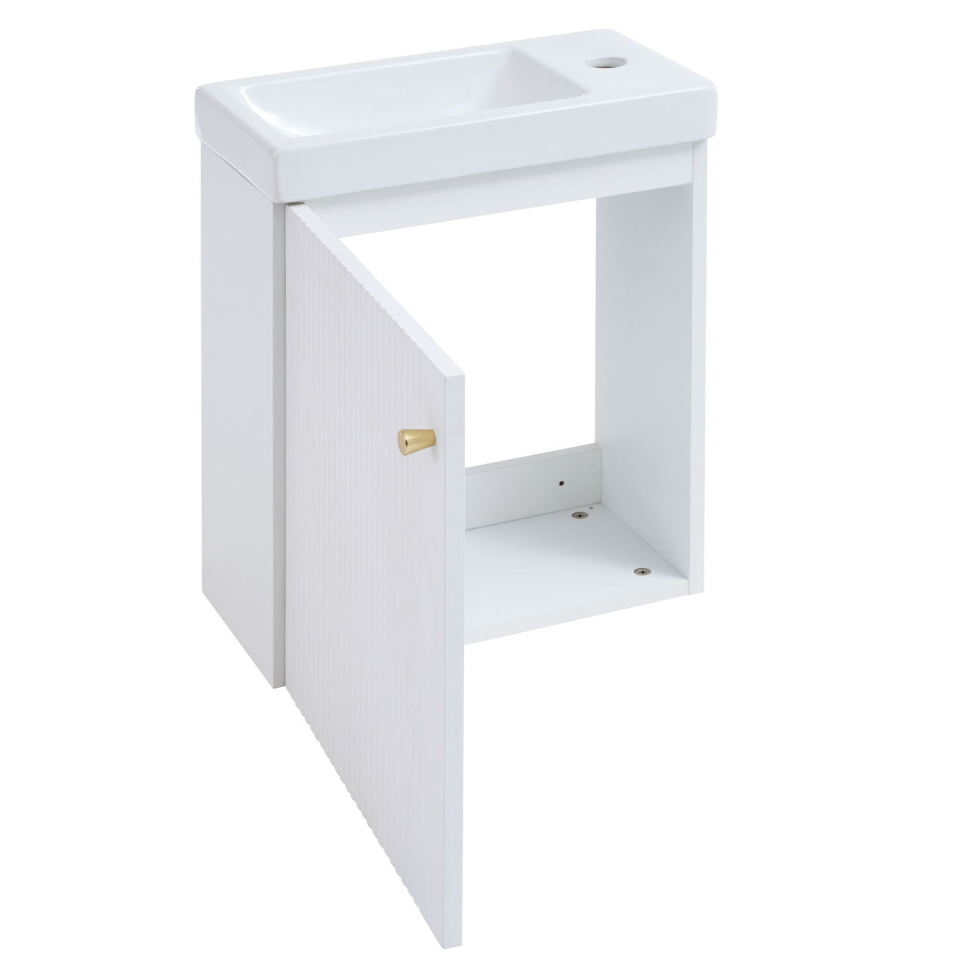 Viedo Contemporary 16" White Wall Mounted Bathroom Vanity Combo Cabinet With Ceramic Basin Ideal For Small Bathrooms White Mdf