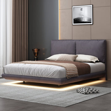 Queen Size Upholstered Platform Bed With Sensor Light And 2 Large Backrests, Stylish Platform Bed With 2 Sets Of Usb Port And Socket On Each Rear Bed Leg, Gray Gray Velvet
