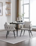 Pure Ivory Modern Velvet Dining Chairs Set Of 2 Hand Weaving Accent Chairs Living Room Chairs Upholstered Side Chair With Black Metal Legs For Dining Room Kitchen Vanity Living Room Ivory Velvet