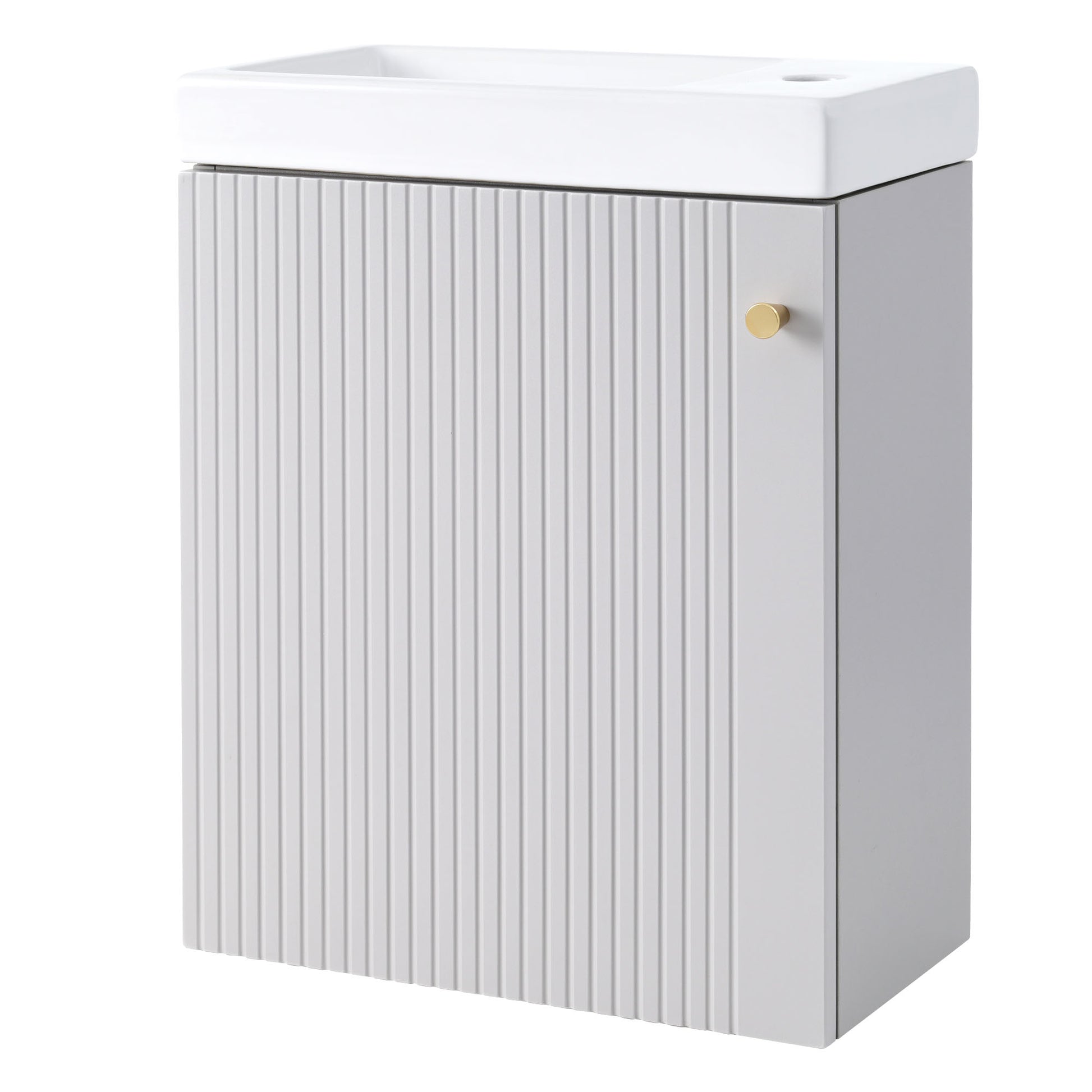 Viedo Contemporary 16" Wall Mounted Bathroom Vanity Combo Cabinet With Ceramic Basin Ideal For Small Bathrooms Grey Mdf