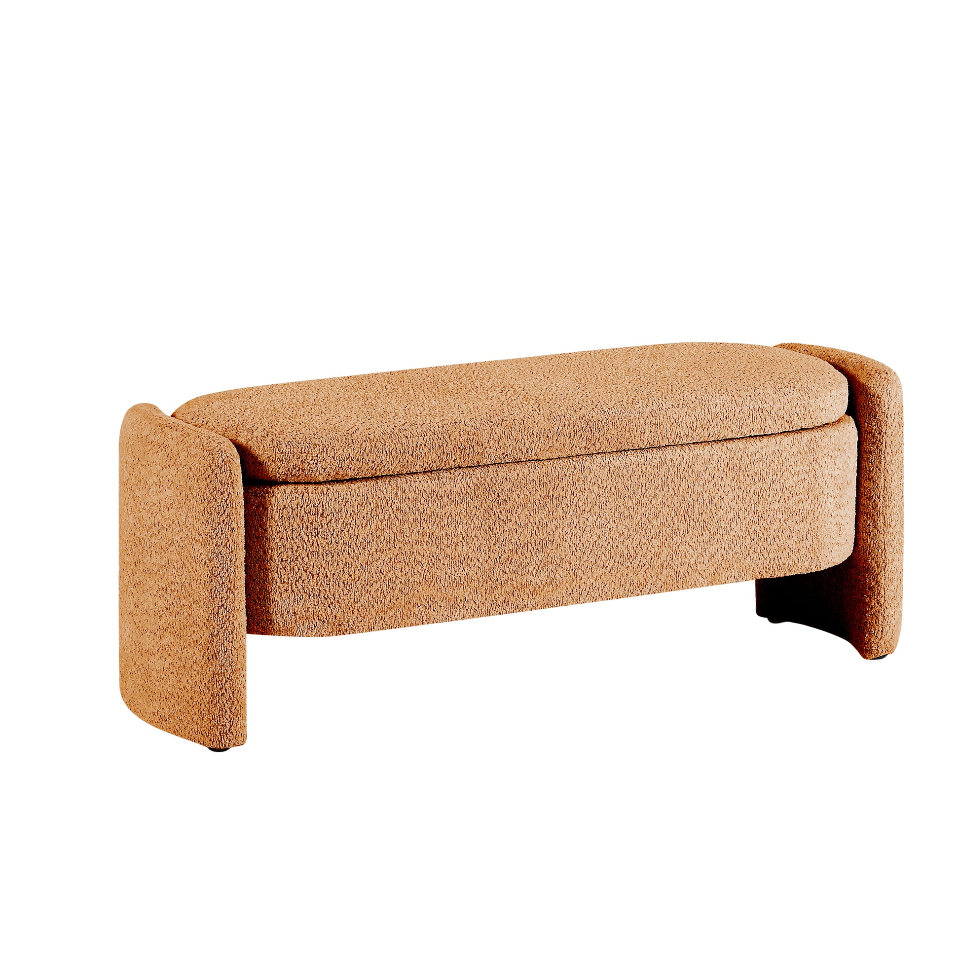 Ottoman Oval Storage Bench 3D Lamb Fleece Fabric Bench With Large Storage Space For The Living Room, Entryway And Bedroom,Brown Orange Dark Brown Polyester