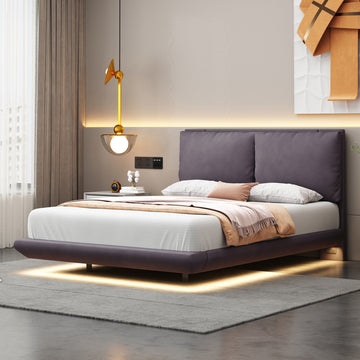 Full Size Upholstered Platform Bed With Sensor Light And 2 Large Backrests, Stylish Platform Bed With 2 Sets Of Usb Port And Socket On Each Rear Bed Leg, Gray Gray Velvet