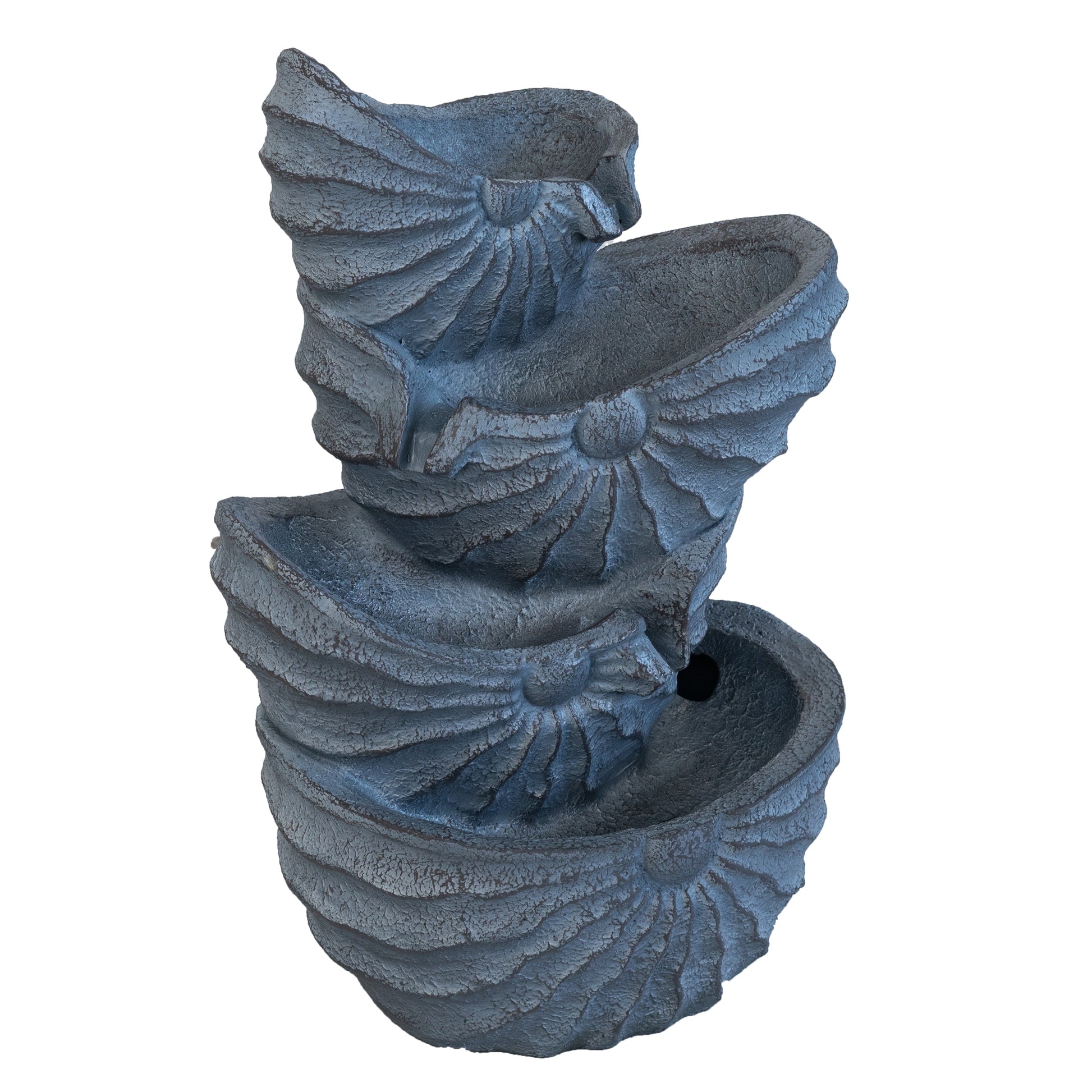 13.4X9.4X21.5" Decorative 4 Tier Blue Nautilus Shell Water Fountain With Light For Indoor Outdoor Blue Grey Garden & Outdoor Art Deco,Coastal,Contemporary,Modern,Traditional Polyresin