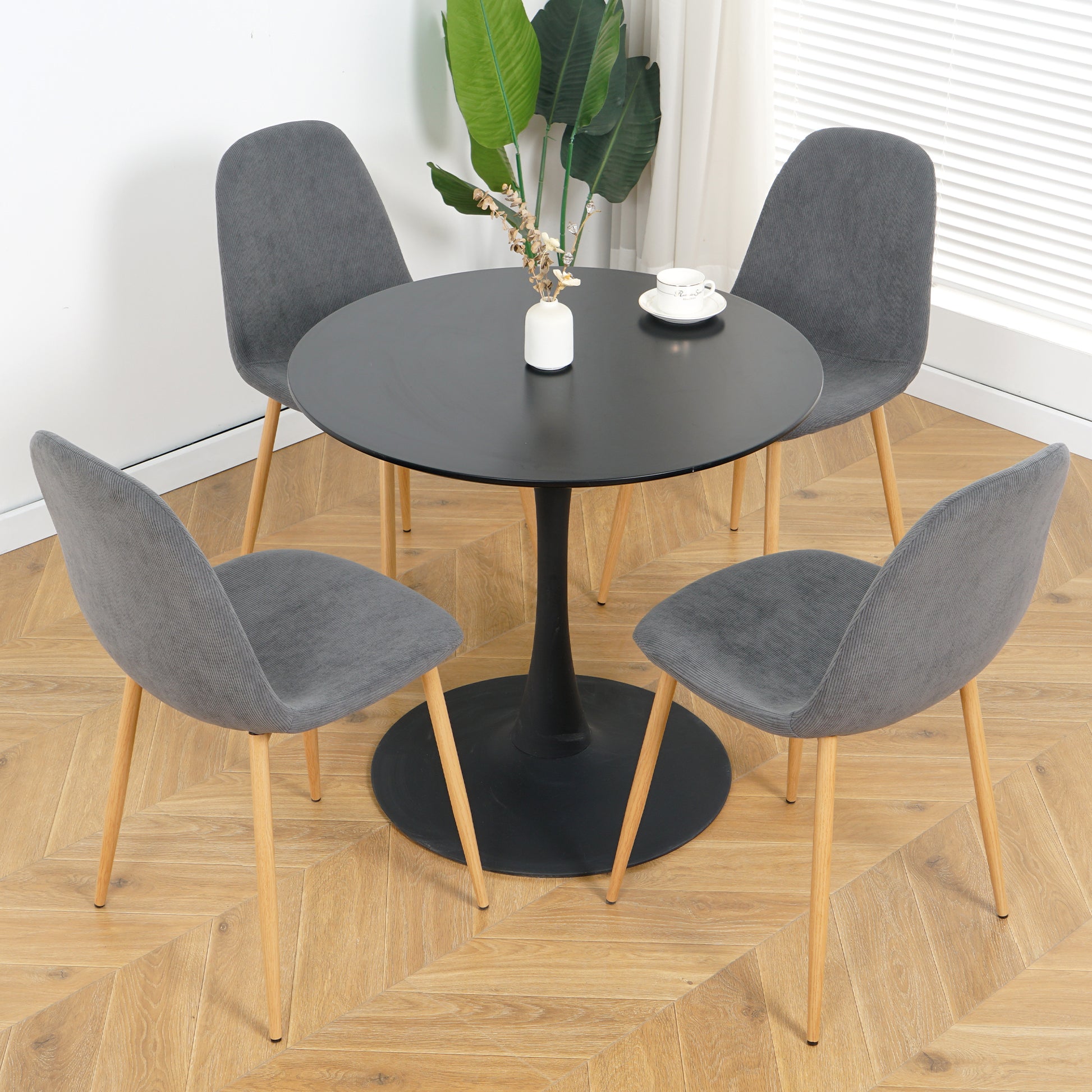 Light Grey Modern Fabric Chairs With Wood Transfer Metal Leg Set Of 4 Light Gray Metal