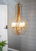 4 Light Metal Chandelier, Hanging Light Fixture With Adjustable Chain For Kitchen Dining Room Foyer Entryway, Bulb Not Included Gold Iron