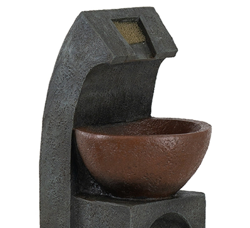 9.4X9.1X23.8" Black And Brown Sculptural Water Fountain With Bowl Basin, With Light And Pump, For Indoor And Outdoor Brown Black Garden & Outdoor Casual,Contemporary,Industrial,Mix Match,Rustic Polyresin