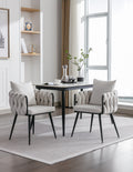 Pure Ivory Modern Velvet Dining Chairs Set Of 2 Hand Weaving Accent Chairs Living Room Chairs Upholstered Side Chair With Black Metal Legs For Dining Room Kitchen Vanity Living Room Ivory Velvet