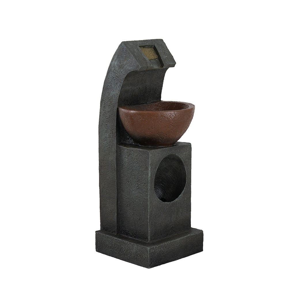 9.4X9.1X23.8" Black And Brown Sculptural Water Fountain With Bowl Basin, With Light And Pump, For Indoor And Outdoor Brown Black Garden & Outdoor Casual,Contemporary,Industrial,Mix Match,Rustic Polyresin