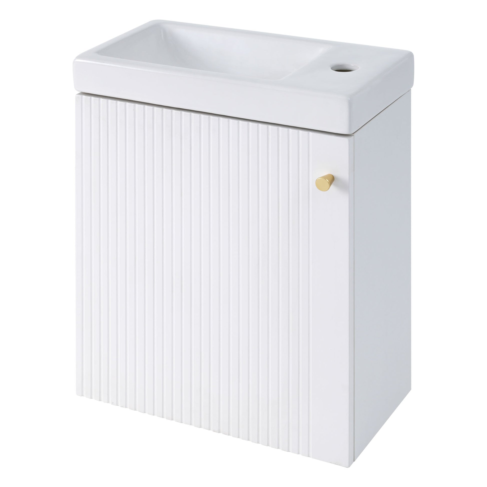 Viedo Contemporary 16" White Wall Mounted Bathroom Vanity Combo Cabinet With Ceramic Basin Ideal For Small Bathrooms White Mdf