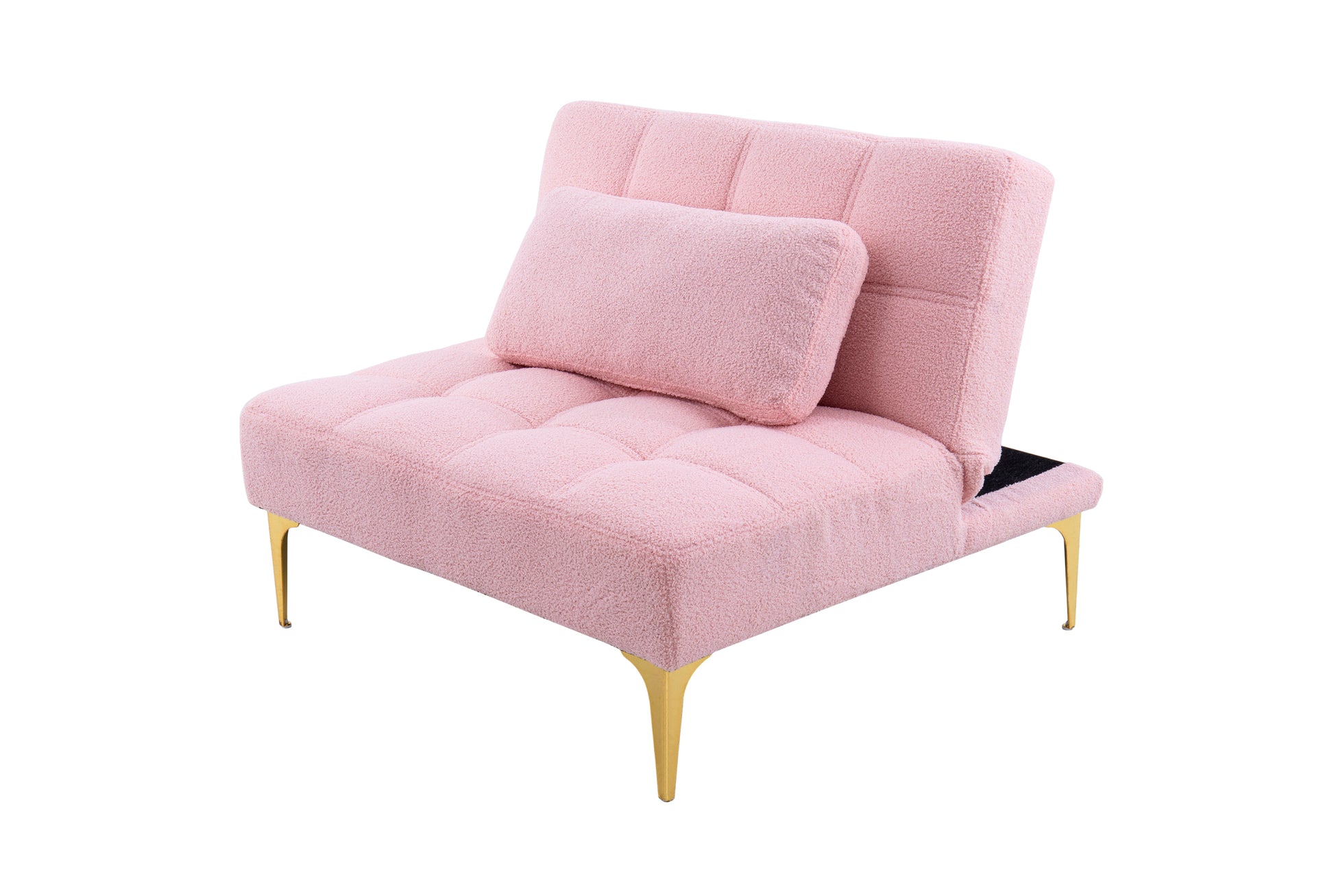 Convertible Single Sofa Bed Futon With Gold Metal Legs Teddy Fabric Pink Pink Teddy Foam Fabric