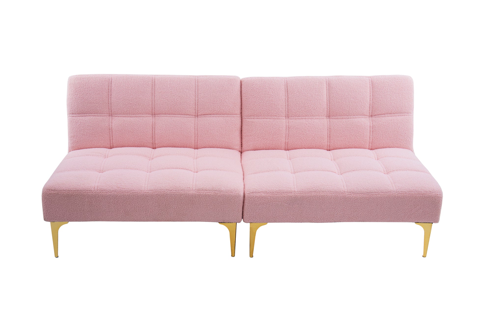 71" Convertible Sofa Bed Futon With Gold Metal Legs Teddy Fabric Pink Pink Teddy Foam Fabric