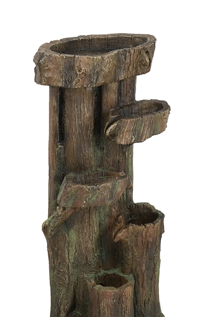 11X13.4X31.5" Rustic Decorative Tree Trunk 5 Tier Water Fountain, With Light And Pump, For Indoor And Outdoor Brown Garden & Outdoor Farmhouse,French Country,Pastoral,Rustic,Traditional Polyresin