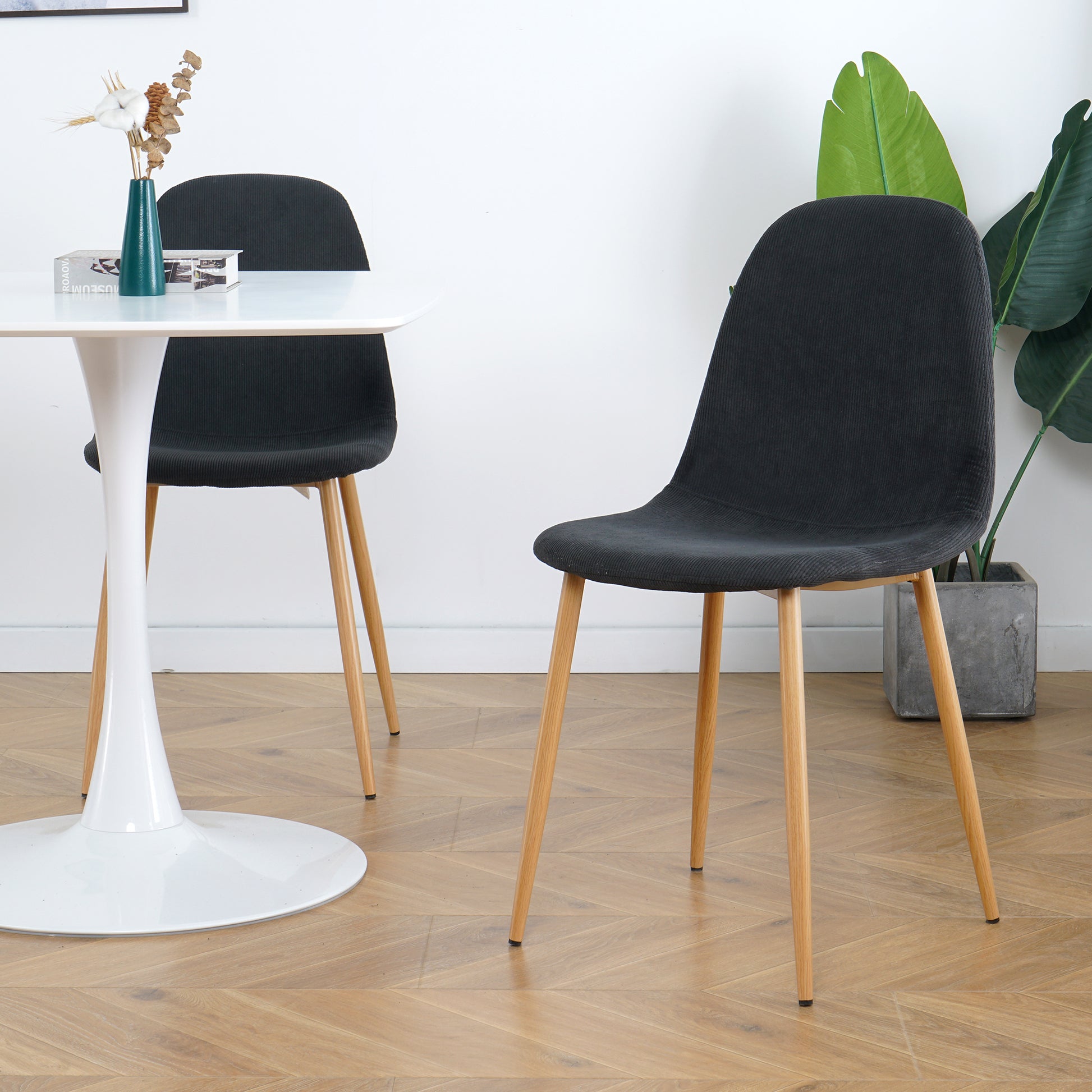 Deep Grey Modern Fabric Chairs With Wood Transfer Metal Leg Set Of 4 Dark Gray Metal