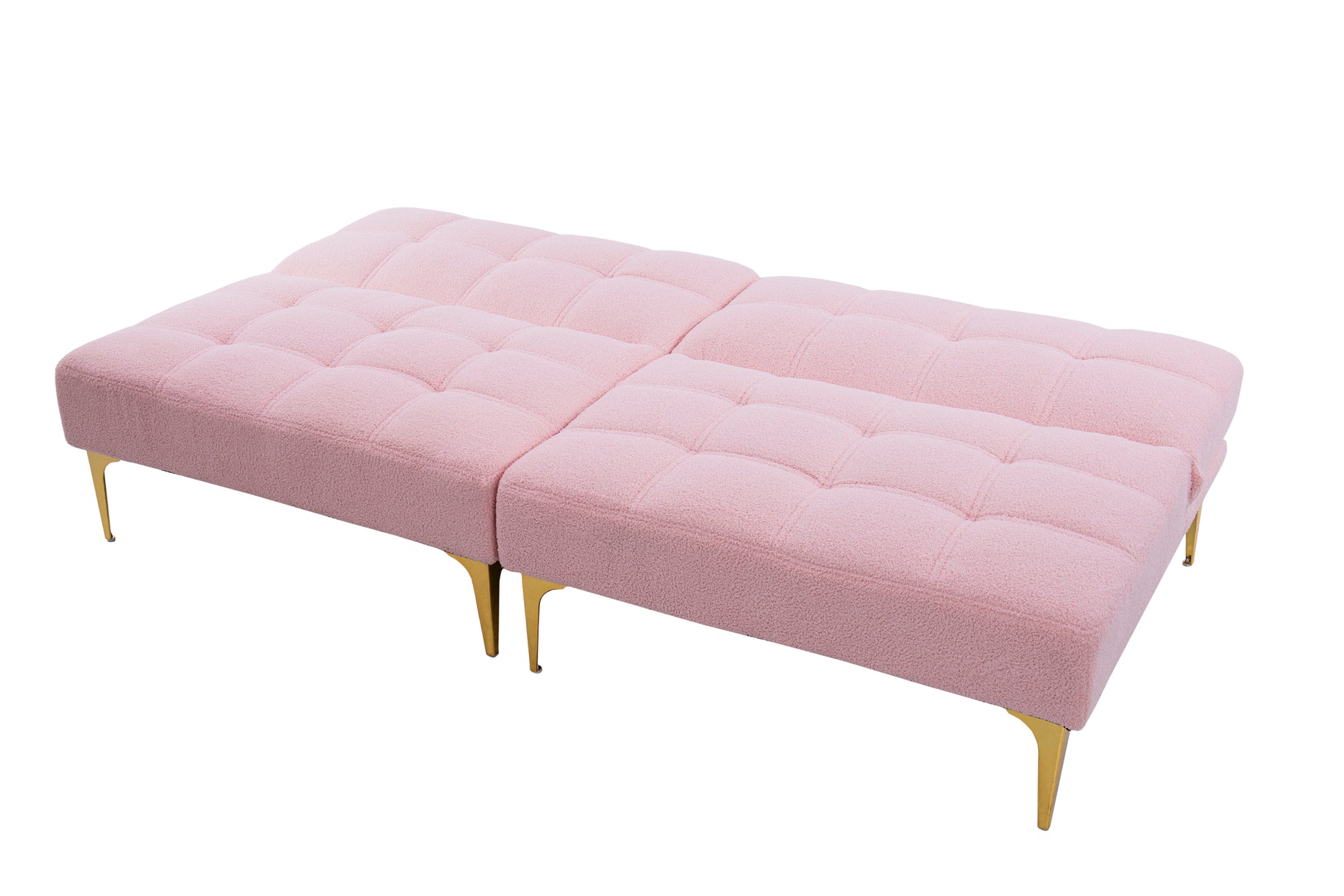 71" Convertible Sofa Bed Futon With Gold Metal Legs Teddy Fabric Pink Pink Teddy Foam Fabric