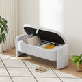 Ottoman Oval Storage Bench 3D Lamb Fleece Fabric Bench With Large Storage Space For The Living Room, Entryway And Bedroom,Gray Gray Polyester