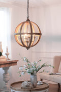 4 Light Wood Chandelier, Hanging Light Fixture With Adjustable Chain For Kitchen Dining Room Foyer Entryway, Bulb Not Included Brown Wood